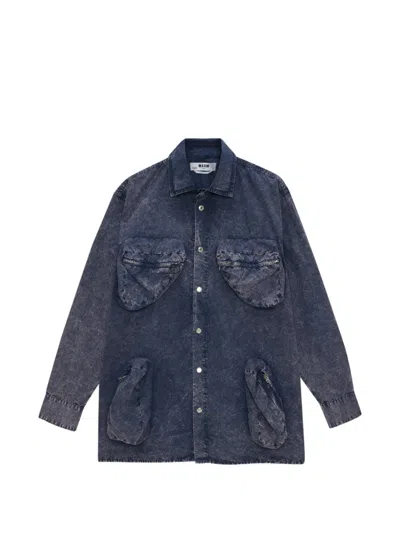 Msgm Zippered Pocket Shirt In Blue