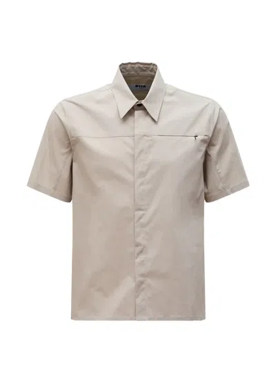 Msgm Zip-pocket Logo-print Cotton Shirt In Gray