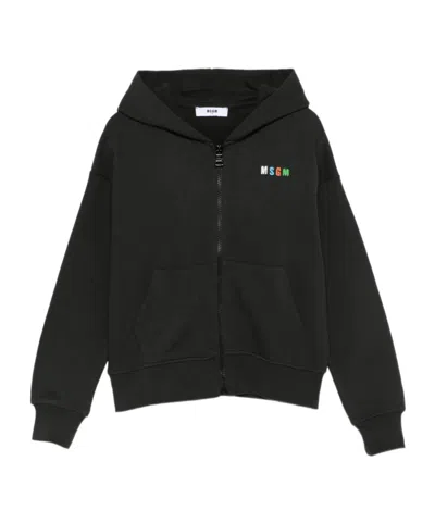 Msgm Zip-up Hoodie In Black