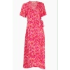 MSH MSH ABSTRACT PRINT SHORT SLEEVE DIPPED HEM MAXI WRAP DRESS IN PINK
