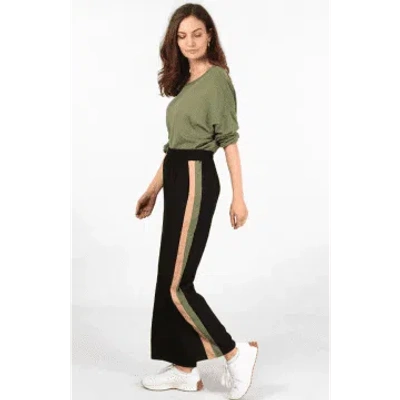 Msh Double Stripe Wide Leg Trousers In Black