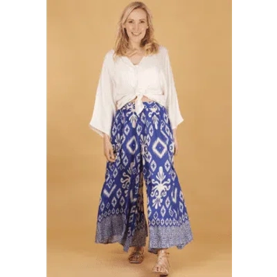 Msh Ikat Print Wide Leg Palazzo Trousers In Blue