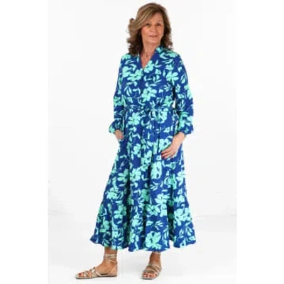 Msh Tropical Floral Print Shirt Dress In Blue