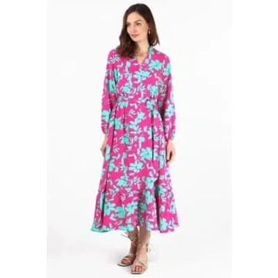 Msh Tropical Floral Print Shirt Dress In Pink