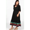 MSH MSH V-NECK PUFF SLEEVE TIERED RIBBON STRIPE COTTON MAXI DRESS IN BLACK