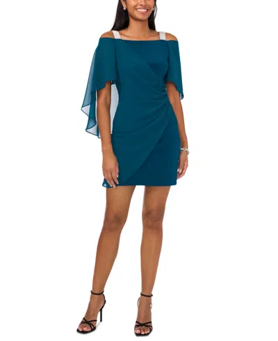 Msk Beaded-strap Capelet-back Dress In Blue