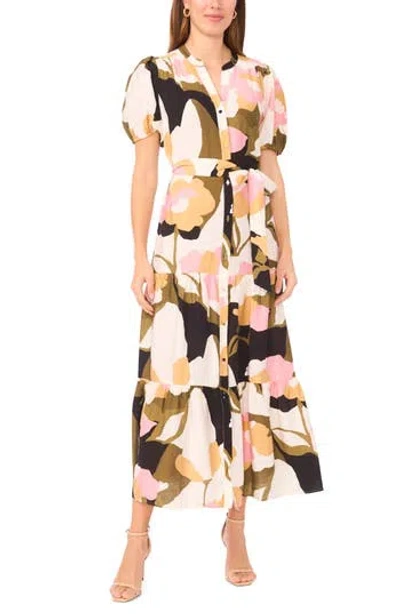 Msk Belted Button Front Maxi Dress In Pink Nectar