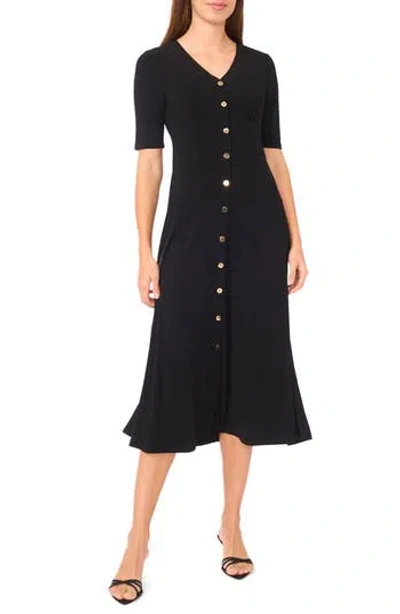 Msk Button Front Midi Dress In Black