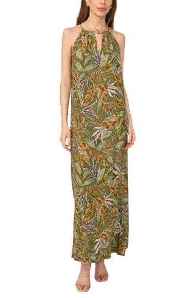 Msk Flowy High Neck Maxi Dress In Green