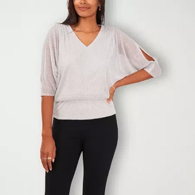 Msk Glitter Womens V Neck 3/4 Split-sleeve Blouse In Gray