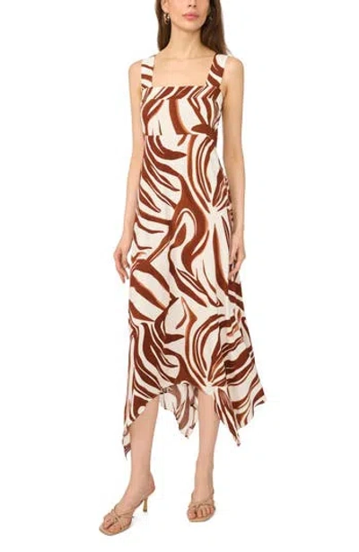 Msk Hanky Hemsmocked Maxi Dress In Brown