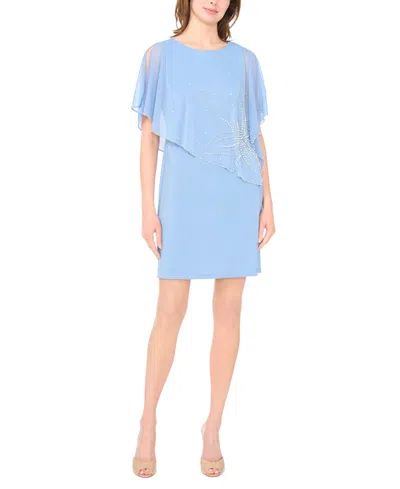 Msk Petite Asymmetric Crew Neck Short Dress In Blue