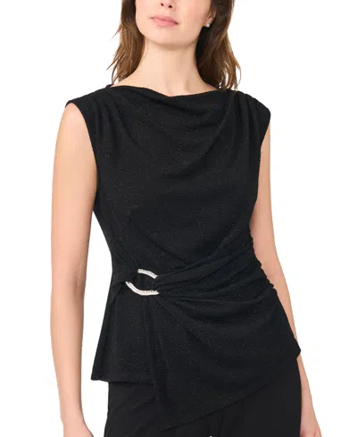 Msk Petite Asymmetrical Dressy Boat-neck Blouse In Black