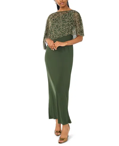 Msk Petite Beaded Overlay Gown In Green