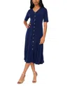 Msk Petite Button-front Fit & Flare Empire-waist Dress In Jbs Navy