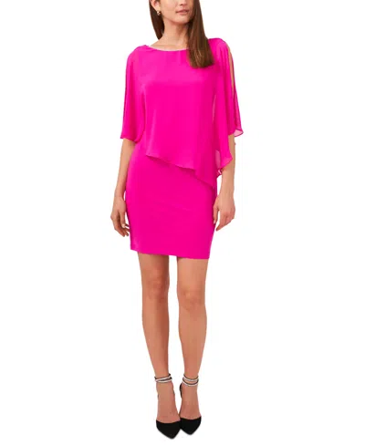 Msk Petite Cape-overlay Sheath Dress In Fiercly Fuschia