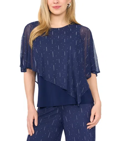 Msk Petite Cape Style Studded Crewneck Top In Blue