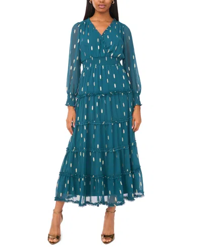 Msk Petite Chiffon Long Sleeves Maxi Dress In Deep Teal,gold