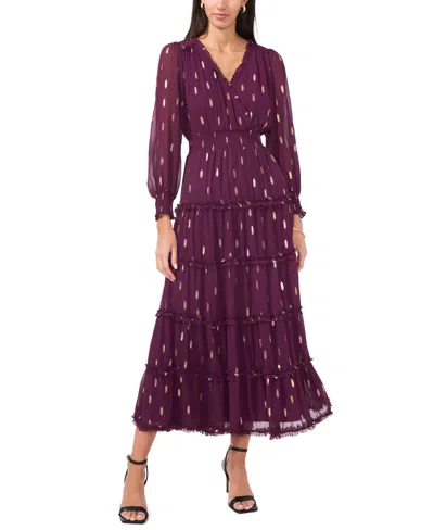 Msk Petite Chiffon Long Sleeves Maxi Dress In Purple