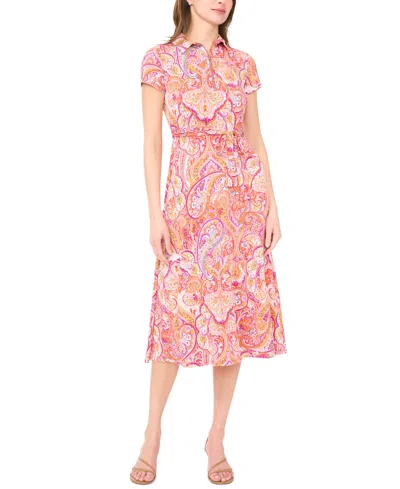 Msk Petite Collared Midi Dress In Pink