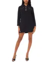 Msk Petite Collared Neck Long Sleeves Shirtdress In Black