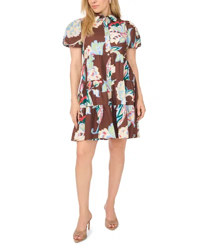 Msk Petite Collared Short-sleeve Dress In Brown