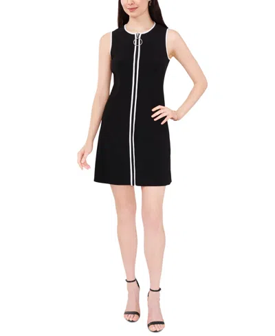 Msk Petite Contrast Trim Sleeveless Dress In Black,whit