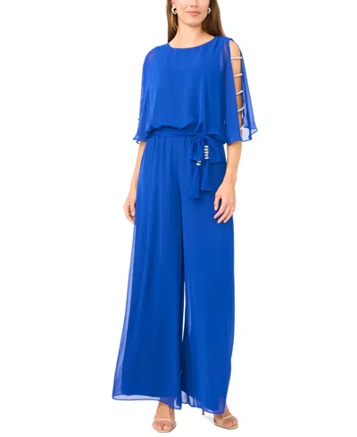 Msk Petite Crew Neck Blouson Jumpsuit In Blue