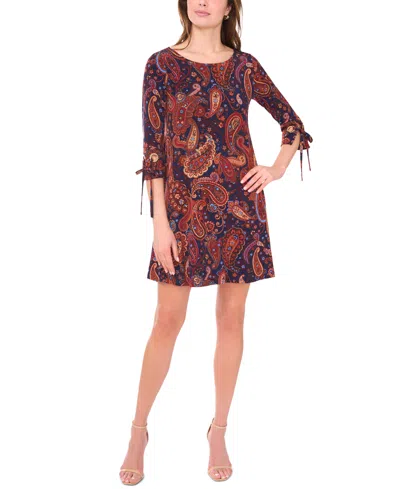 Msk Petite Crewneck 3/4-length Sleeve Printed Dress In Multi