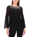 Msk Petite Crystal-embellished Flutter-sleeve Top In Black