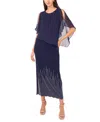 Msk Petite Faraj Caped Maxi Dress In Blue