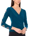 Msk Petite Faraj Long Sleeves Faux Wrap Top In Blue