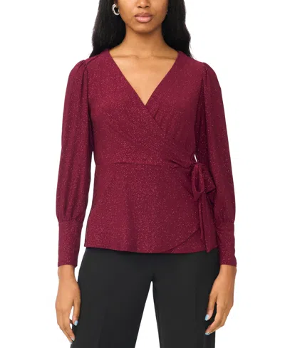 Msk Petite Faux-wrap V-neck Top In Zinfandel