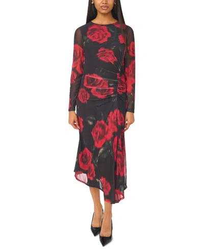 Msk Petite Floral High-low Dress In Black Multi