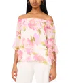 Msk Plus Size Printed Off-the-shoulder Chiffon Blouse In Ivory,pink,olive