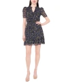 MSK PETITE FLORAL PRINT RUCHED SLEEVE FIT & FLARE DRESS