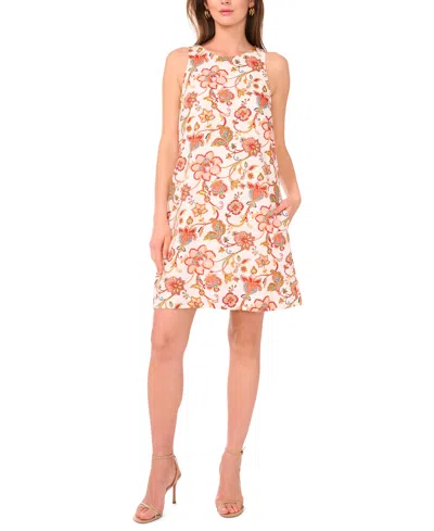 Msk Petite Floral Printed Round Neck Dress In Multi