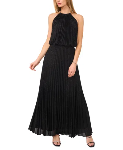 Msk Petite Glitter Halter-neck Embellished Gown In Black,silver