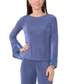 Msk Petite Jersey-knit Contrast-cuff Long-sleeve Top In Dusty Blue