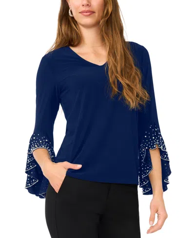 Msk Petite Long-sleeve Dress In Blue