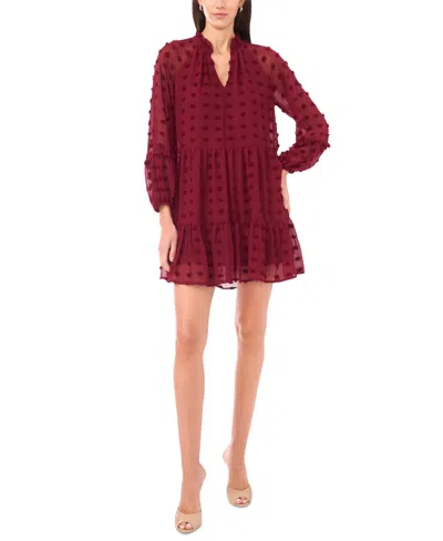 Msk Petite Long-sleeve V-neck Babydoll Dress In Zinfandel