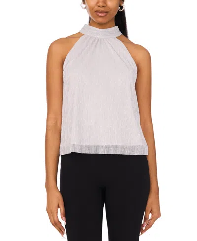 Msk Petite Metallic Jersey Back-tie Halter Top In Silver