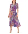 Msk Petite Mod-print Fit & Flare Collared Dress In Cobalt