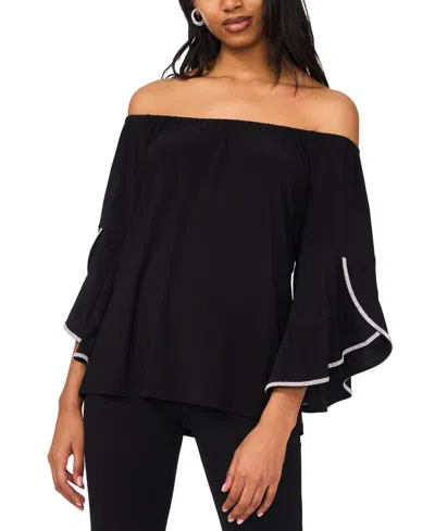 Msk Petite Off-the-shoulder Cape-sleeve Blouse In Black