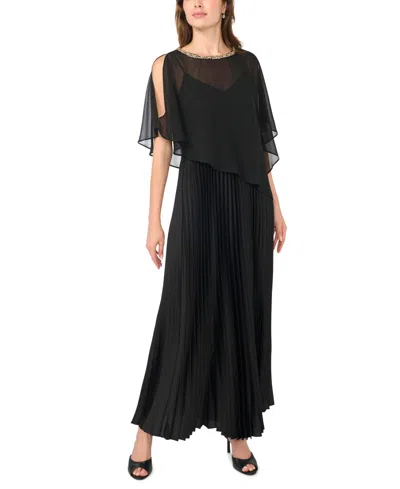 Msk Petite Pleated Cape Chiffon Dress In Black
