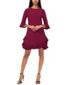 Msk Petites Womens Pleated Ruffled Party Dress In Burgundy 6