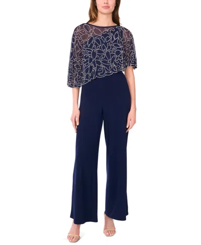 Msk Petite Polyester-blend Crewneck Jumpsuit In Blue