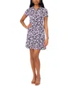Msk Petite Printed Collared Short-sleeve Shift Dress In Navy Pink