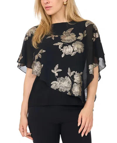 Msk Petite Printed Combo Overlay Top In Black