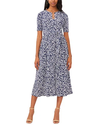 Msk Petite Printed Ring Short-sleeve Midi Dress In Denim